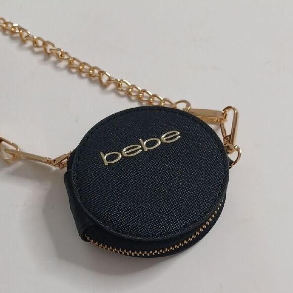 bebe Handbags - Bebe Black Mini Coin Bag with Gold Chain